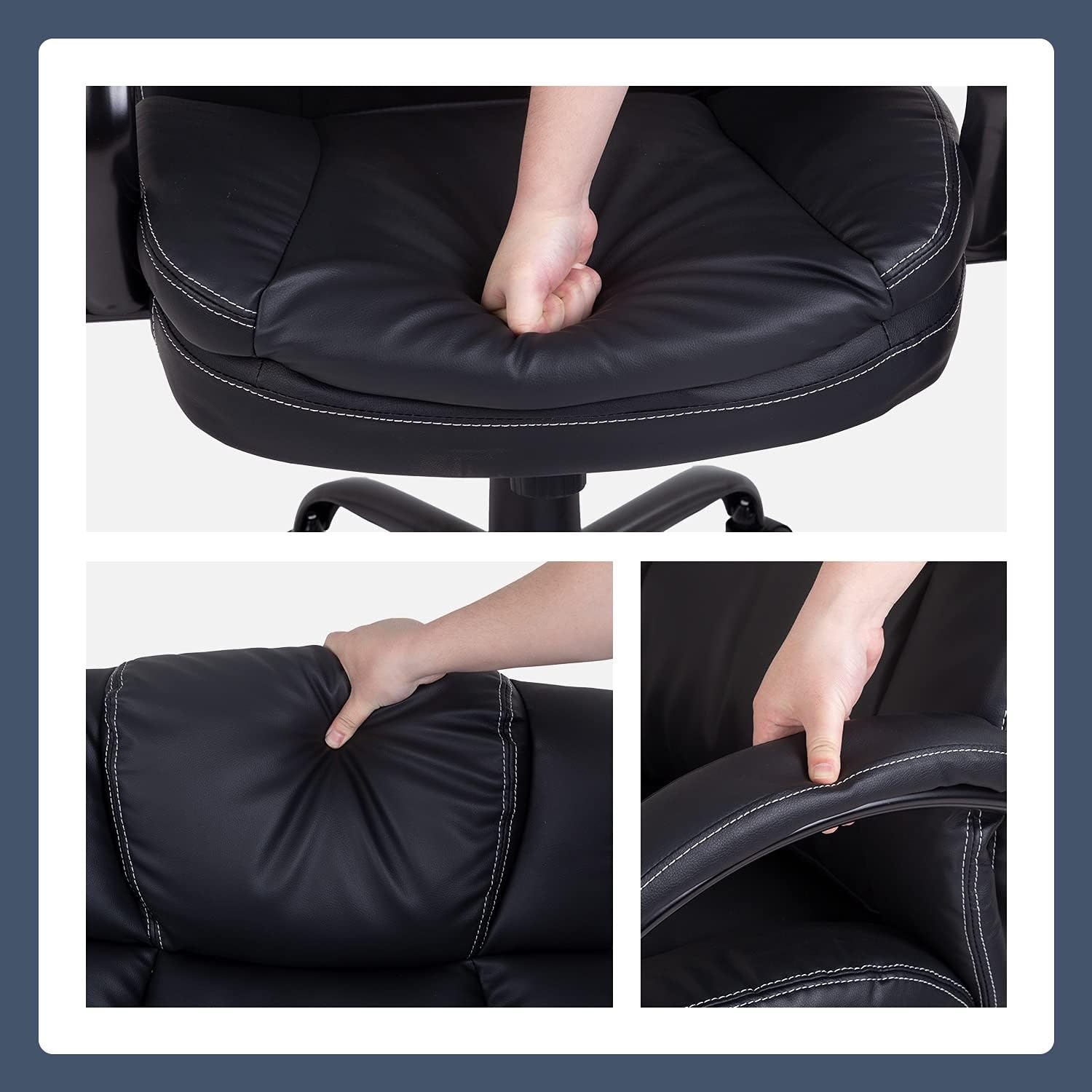 image:imageBig and Tall Office Chair 500lbs Wide Seat Ergonomic PU Leather Desk Chair Adjustable Rolling Swivel Executive Computer Chair with Lumbar Support Headrest Task Office Chairs for Heavy People Black