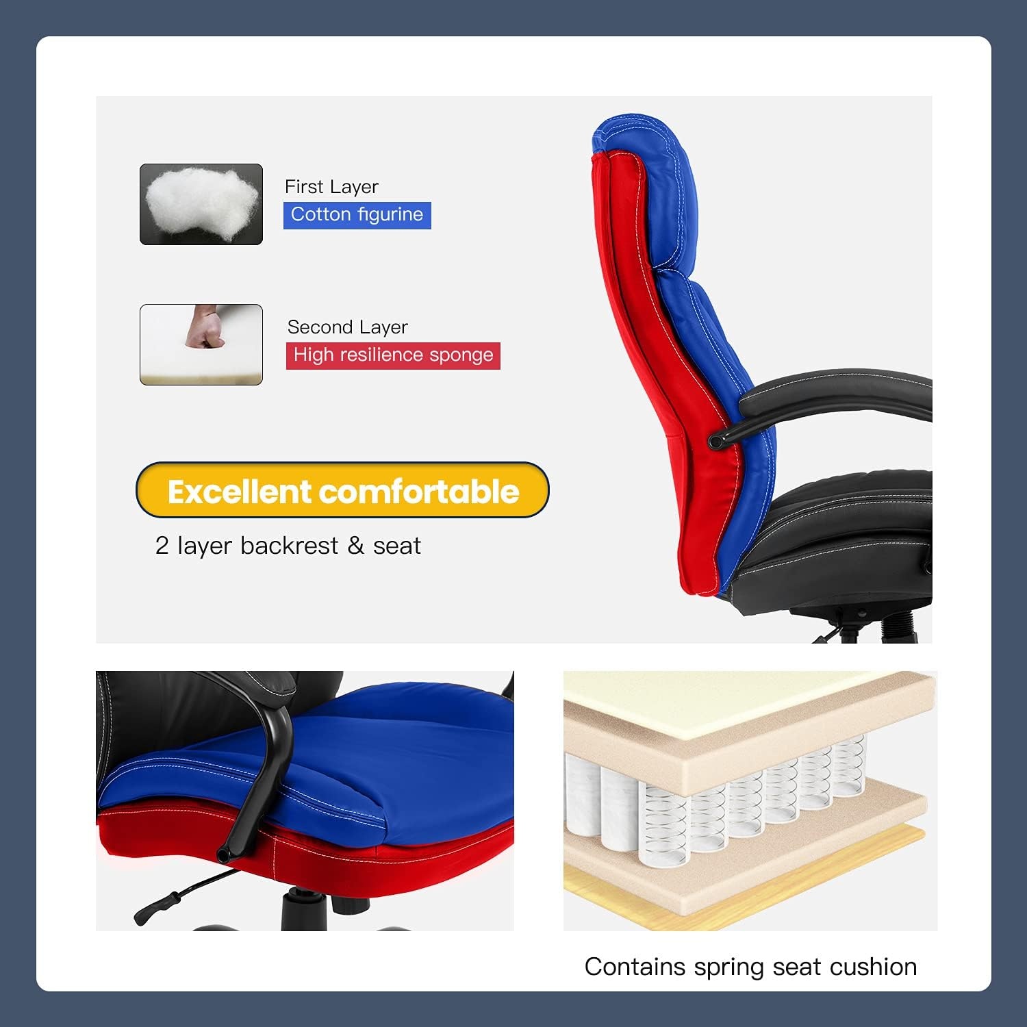 image:imageBig and Tall Office Chair 500lbs Wide Seat Ergonomic PU Leather Desk Chair Adjustable Rolling Swivel Executive Computer Chair with Lumbar Support Headrest Task Office Chairs for Heavy People Black